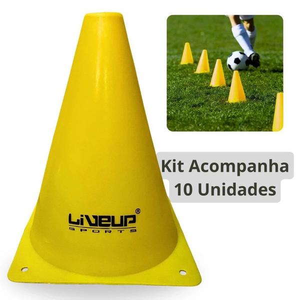 Imagem de Kit 10 Cones de Agilidade 18 Cm Amarelo + Escada de Agilidade Treino Funcional 8 M  Liveup Sports 