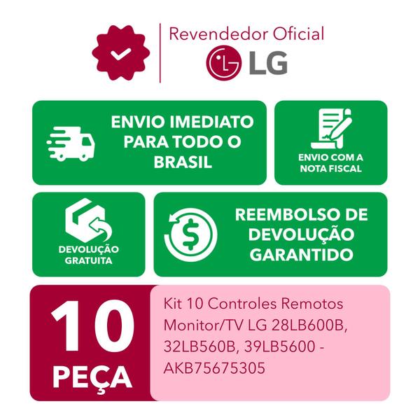 Imagem de Kit 10 Controles Remotos Monitor/TV LG  - AKB75675305