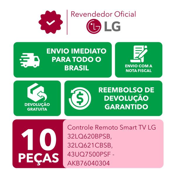 Imagem de Kit 10 Controles Remotos Smart TV LG AKB76040304