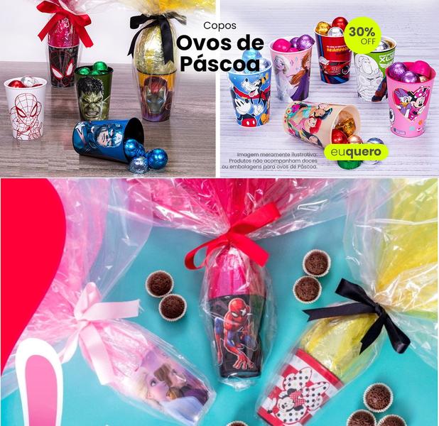 Imagem de Kit 10 Copo Infantil 320ml para Base de Ovo de Páscoa Heróis e Princesas