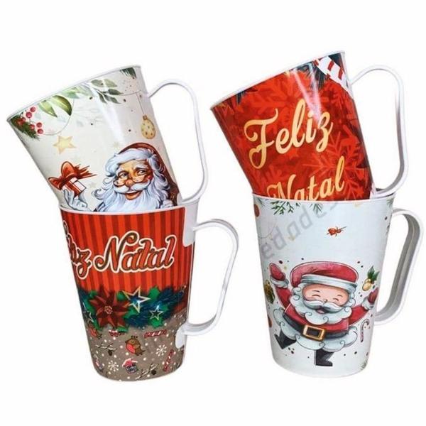 Imagem de Kit 10 Copos Caneca De Plástico Natal Noel 430Ml Com Alça