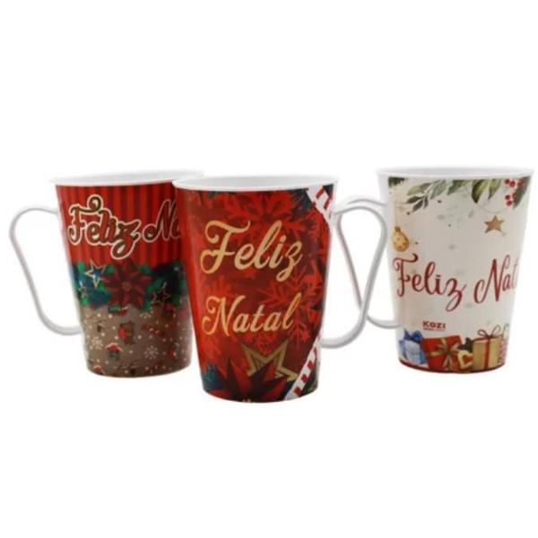 Imagem de Kit 10 Copos Caneca De Plástico Natal Noel 430Ml Com Alça