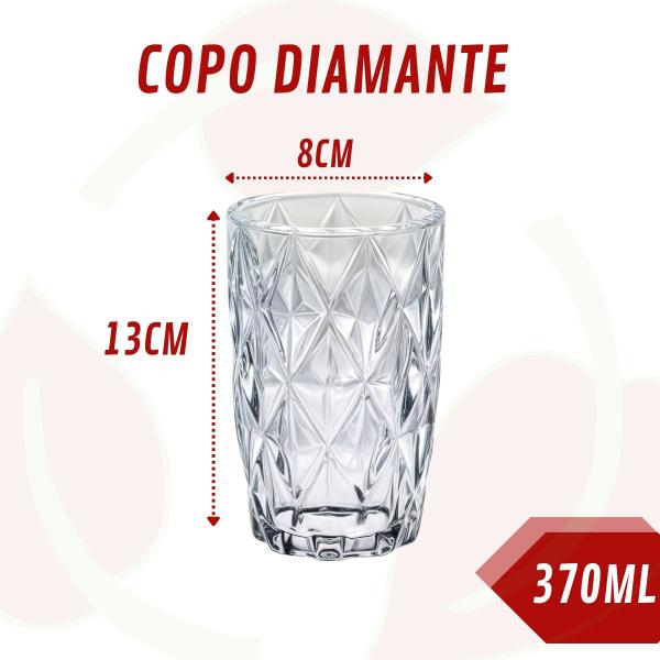 Imagem de Kit 10 Copos Diamante 370 ML Transparente Mesa Posta Sucos Agua