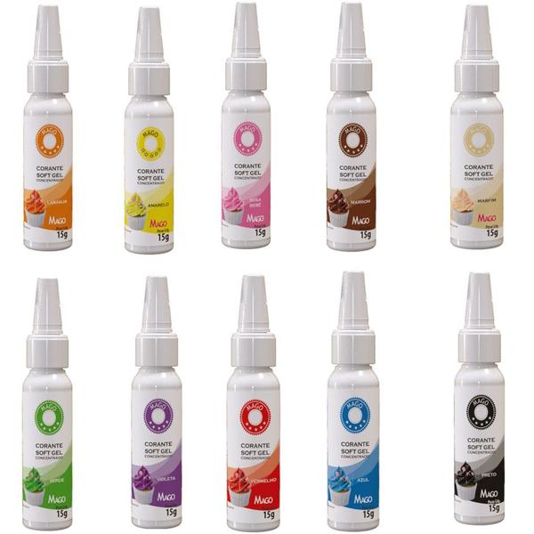 Kit 10 Corante Alimentício Soft Gel Mago - 15ml Confeitaria Imagem de Kit 10 Corante Alimentício Soft Gel Mago - 15ml Confeitaria