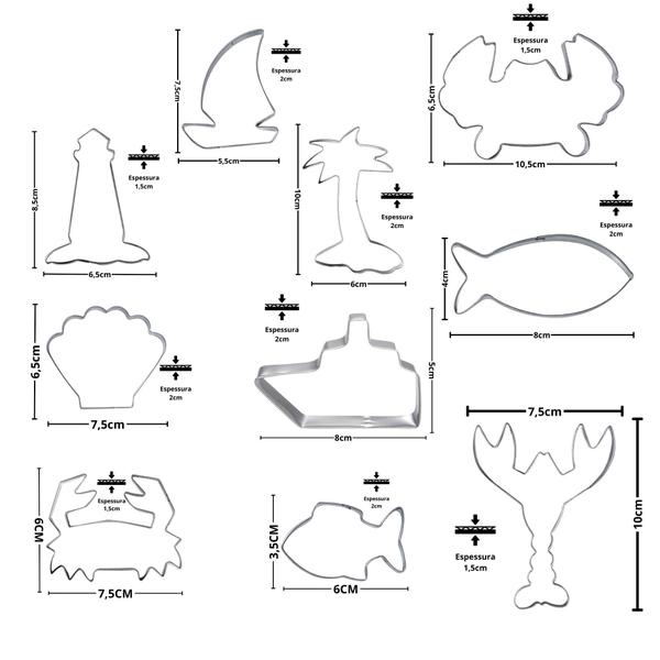 Imagem de Kit 10 Cortadores de Inox para Biscoito Fundo do Mar