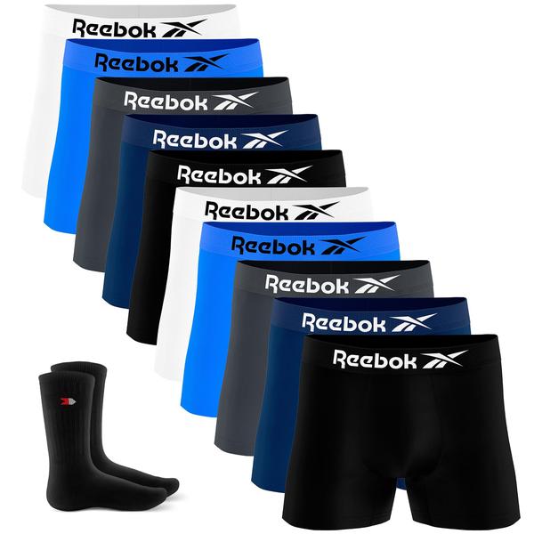 Kit 10 Cueca Boxer Reebok Sem Costura Box + 2 Meias Sandrini Kit 10 Cueca Boxer Reebok Sem Costura Box + 2 Meias Sandrini