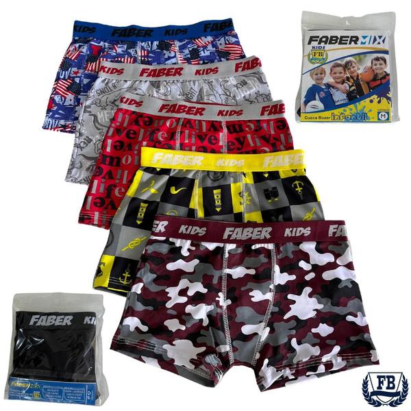 Imagem de Kit 10 Cuecas Box Boxer Infantil Microfibra Menino Criança Cueca Faber