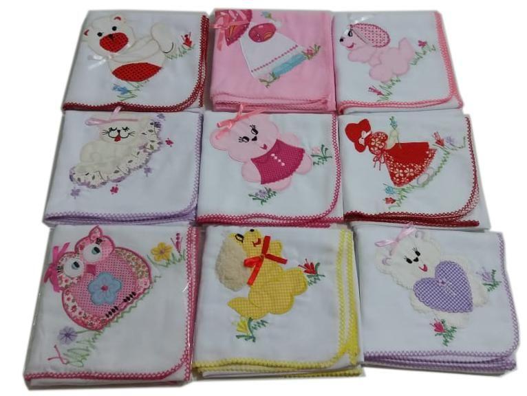 Imagem de Kit 10 cueiro flanelado bordado 80x80cm para menina