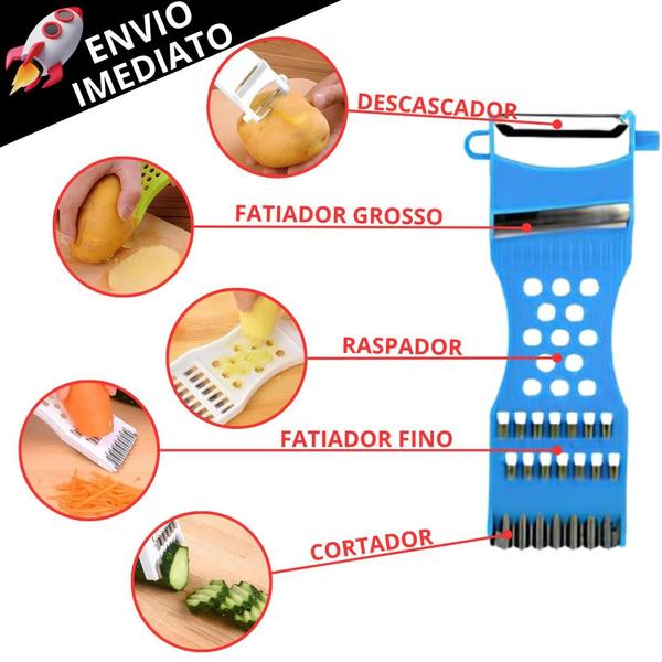 Imagem de Kit 10 Descascador Ralador Fatiador Multifuncional 5 em 1 de Legumes Frutas Alimentos Prático