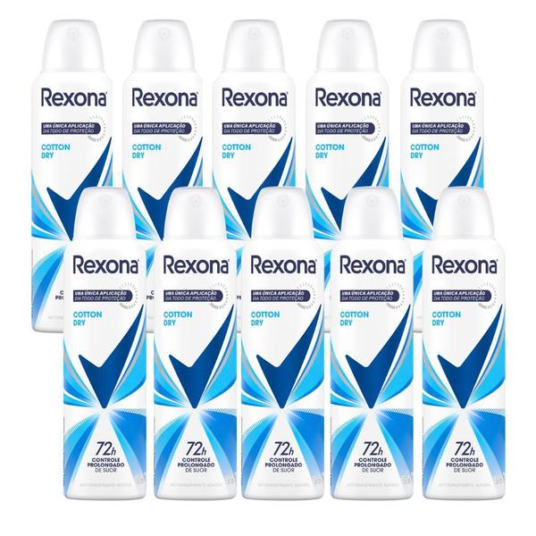 Imagem de Kit 10 Desodorante Rexona Cotton Dry Aerosol Antitranspirante 48h 150ml