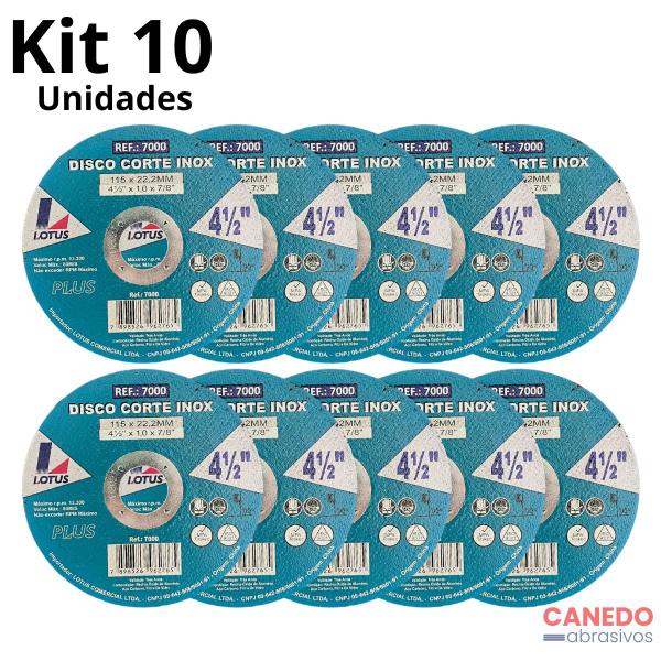 Imagem de Kit 10 Disco de Corte Inox  4.1/2 x 1.0 x 7/8" Plus