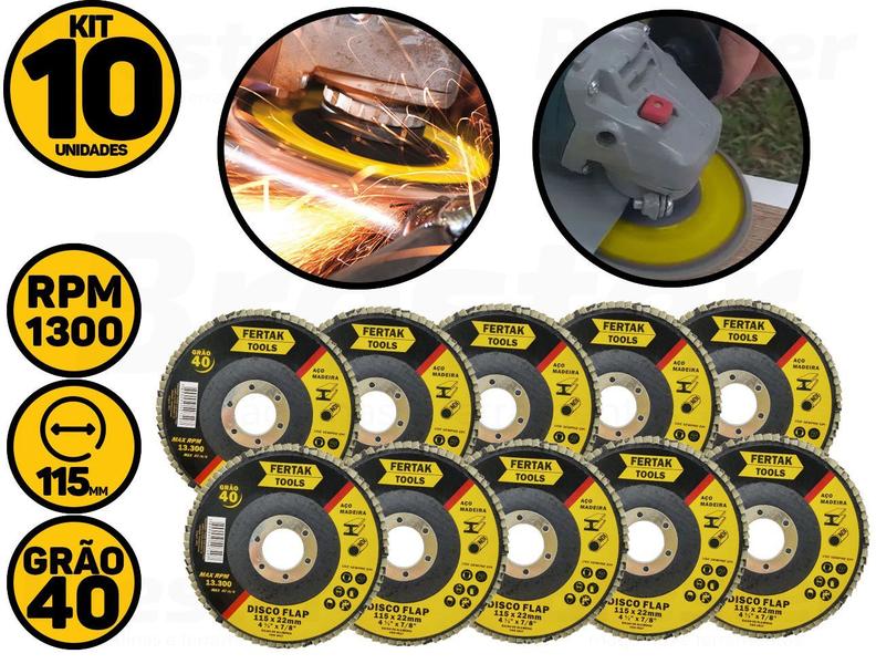 Imagem de Kit 10 Disco De Desbaste Tipo Flap 4-1/2" 115mm Fertak 