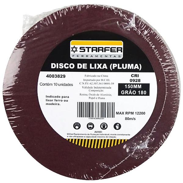 Imagem de Kit 10 Disco de lixa com pluma vermelho ferro 150mm Grão 180 Starfer