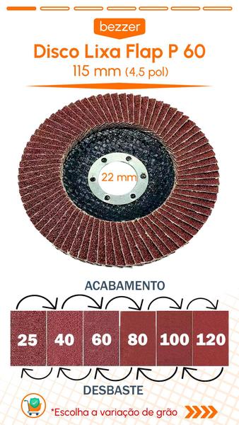 Imagem de Kit 10 Disco Lixa Flap Esmerilhadeira para Desbaste e Acabamento