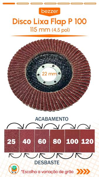 Imagem de Kit 10 Disco Lixa Flap Esmerilhadeira para Desbaste e Acabamento