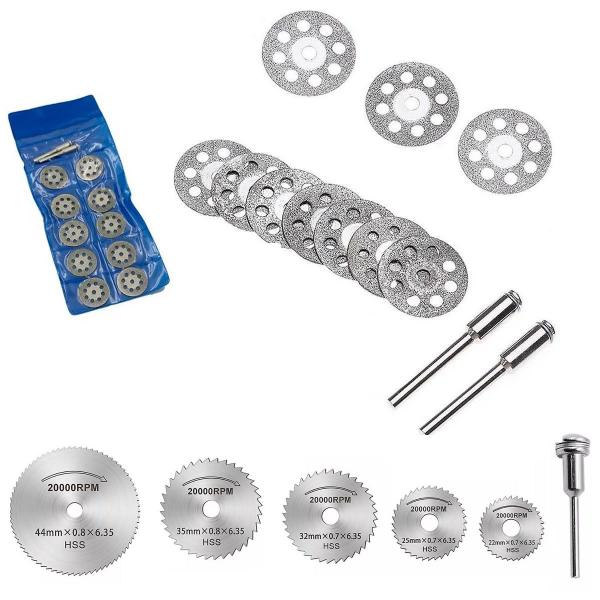 Imagem de Kit 10 Discos Corte Diamantado 22mm Dremel Micro Retifica + serra circular mini jogo c/ 6 pcs