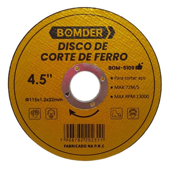 Imagem de Kit 10 Discos Corte Esmilhadeira 4,5" 115 mm Aço E Ferro BOM5109