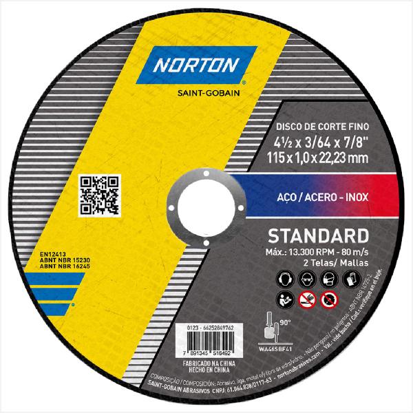 Imagem de Kit 10 Discos de corte 115 mm x 1 mm x 22,23 mm standard - Norton