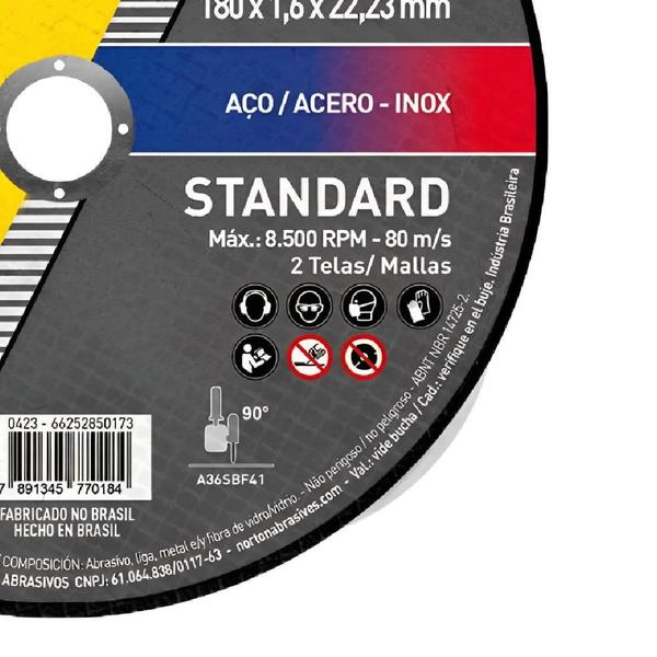 Imagem de Kit 10 Discos de Corte para Esmerilhadeira 180x22.23mm 66252850173 NORTON