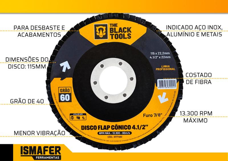 Imagem de Kit 10 Discos De Lixa Flap 4.1/2 Grão 60 Esmerilhadeira