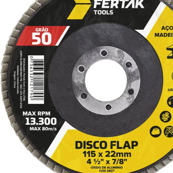 Imagem de Kit 10 Discos Flap 4.1/2" 115mm Abas Flexível Revestidas Grãos Fertak