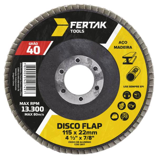 Imagem de Kit 10 Discos Flap 4.1/2" 115mm Abas Flexível Revestidas Grãos Fertak