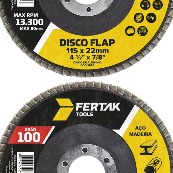 Imagem de Kit 10 Discos Flap 4.1/2" 115mm Abas Flexível Revestidas Grãos Fertak