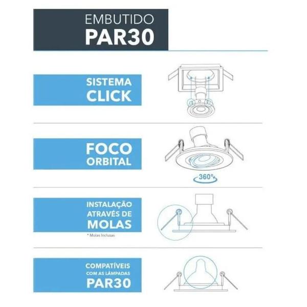 Imagem de Kit 10 Embutidos PAR30 Quadrado Recuado Branco Save