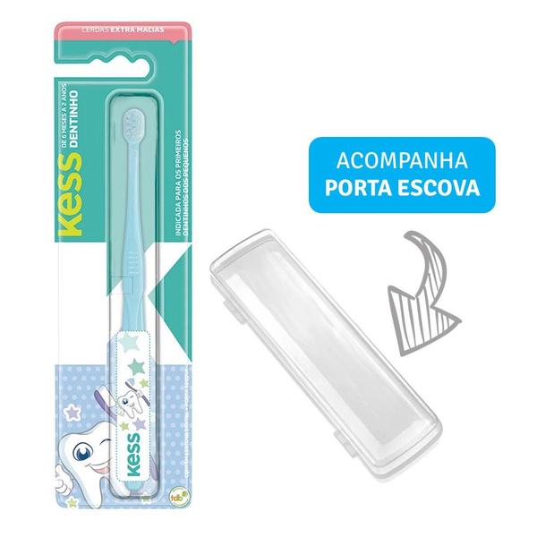 Imagem de Kit 10 Escovas Dentais Infantil Bebês 0 a 6 meses Cerdas Extra Macia Kess Azul