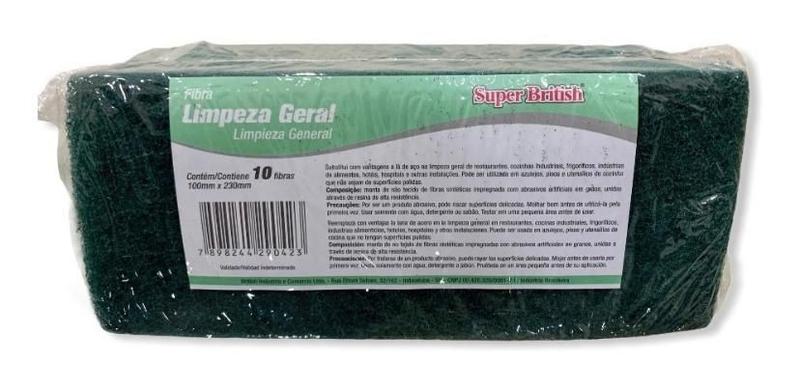 Imagem de Kit 10 Esponjas Fibra Verde Limpeza Geral British 100x260mm