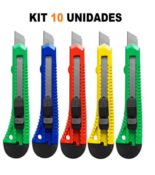 Imagem de Kit 10 Estiletes Simples 15cm Lamina 18mm Cores Variadas