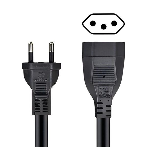 Imagem de Kit 10 Extensão Elétrica Prolongador Preto Extensor de Cabo 2 Metros Bivolt 110v e 220v