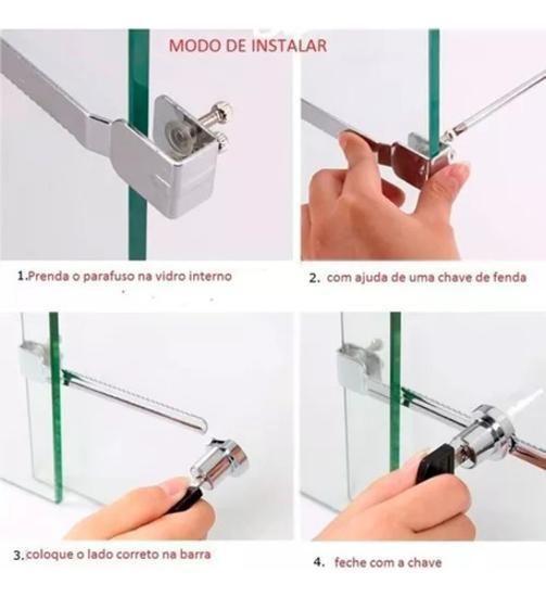 Imagem de Kit 10 Fechaduras Vitrine Cromada Trava Jacaré 140Mm Vidro