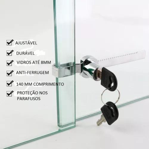 Imagem de Kit 10 Fechaduras Vitrine Cromada Trava Jacaré 140Mm Vidro