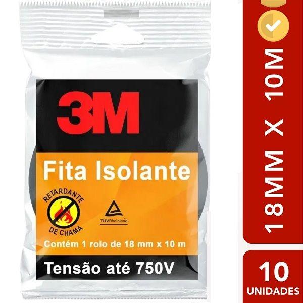 Imagem de Kit 10 Fita Isolante 3M 18MM X 10M