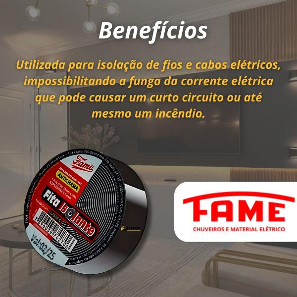 Imagem de Kit 10 FITA ISOLANTE DE 19MM X 20M X 0,13MM - FAME