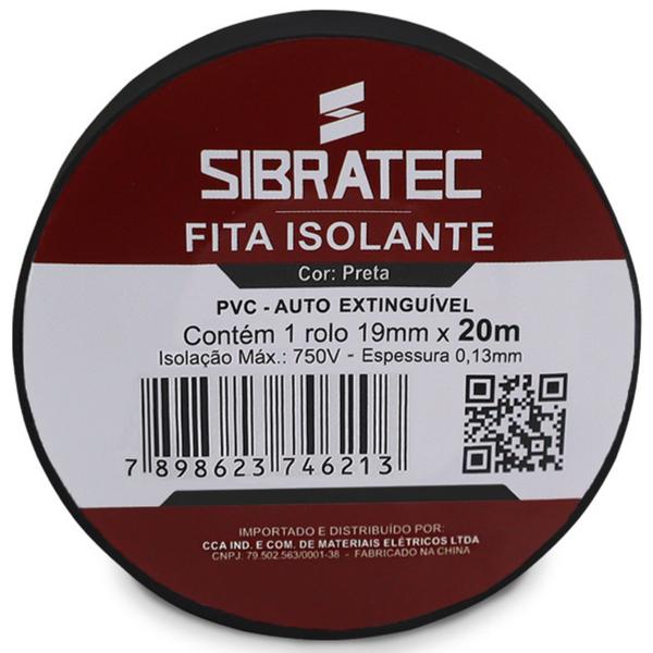 Imagem de Kit 10 Fita isolante Preta 19mm x 20 metro Classe C Sibratec