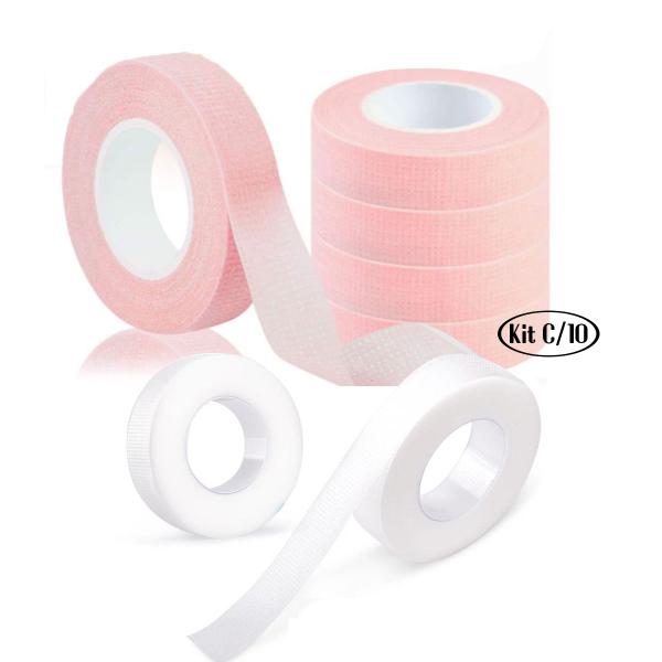 Imagem de Kit 10 Fitas Micropore Rosa Transpore Alongamento Cílios Extensão 