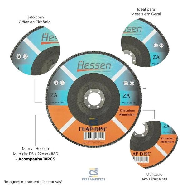 Imagem de Kit 10 Flap Disc de Lixa 115 mm x 22 mm 80 Hessen