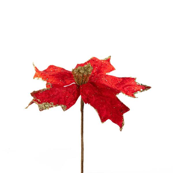 Imagem de Kit 10 Flor Vermelha Decoração Natal Artificial Brilho 19cm