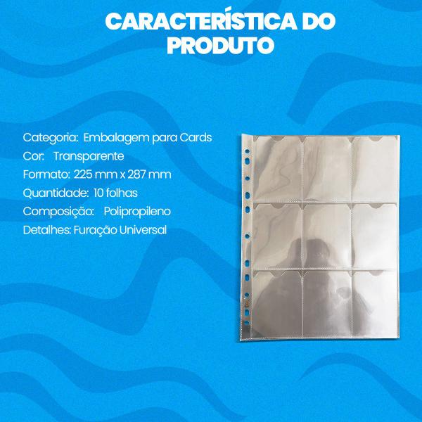 Imagem de KIT 10 Folhas Plástica P/ Pasta Fichário Álbum Card Pokemon