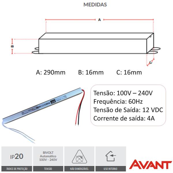 Imagem de Kit 10 Fonte Driver Slim 12v 48w 4a Fita Led Perfil Led Bivolt