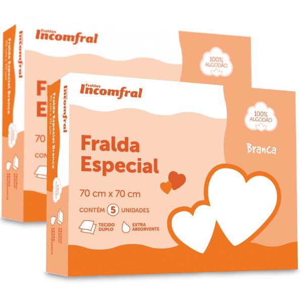 Kit 10 Fraldas De Pano Tecido Duplo 100% Algodão Extra Absorção 70x70cm Incomfral - Emcomp... Kit 10 Fraldas De Pano Tecido Duplo 100% Algodão Extra Absorção 70x70cm Incomfral - Emcomp...