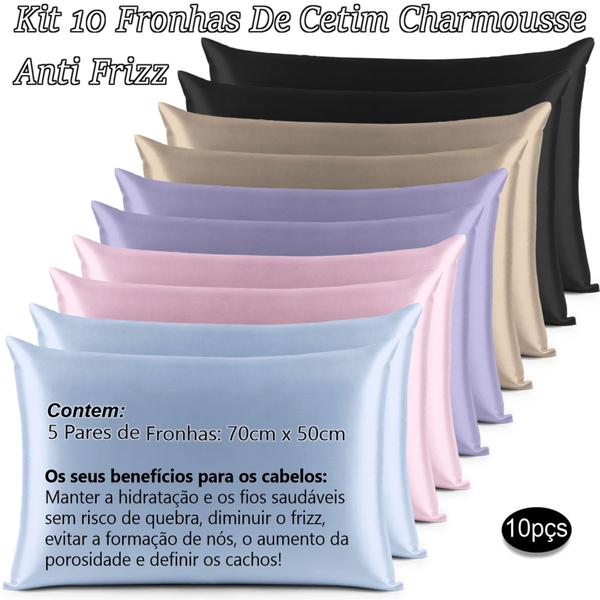 Imagem de Kit 10 Fronhas ( 5 Pares ) Charmousse Seda Cetim Alto Brilho Anti Frizz