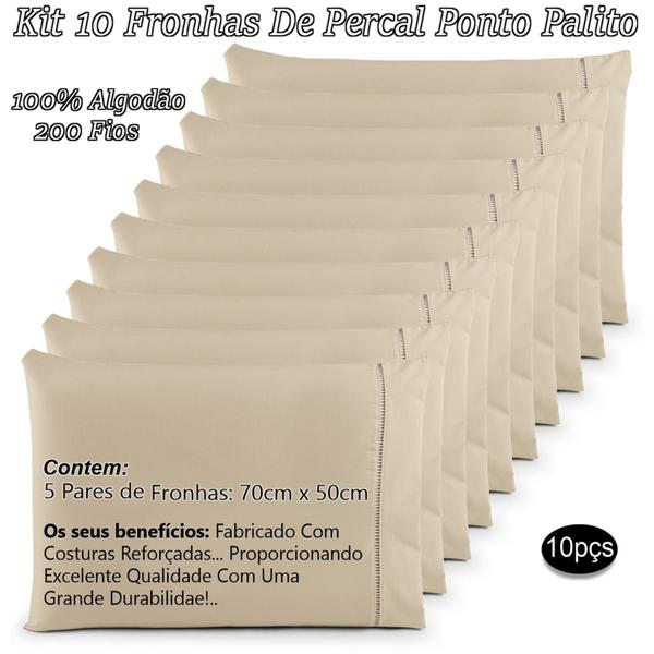 Kit 10 Fronhas ( 5 Pares ) Percal 200 Fios Ponto Palito 100 Algodão - LuxBella Imagem de Kit 10 Fronhas ( 5 Pares ) Percal 200 Fios Ponto Palito 100 Algodão