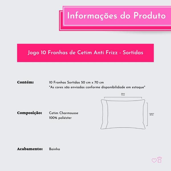 Imagem de Kit 10 Fronhas de Cetim AntiFrizz Para Travesseiro  - 5 Pares