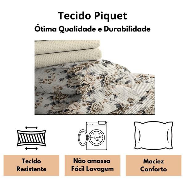 Imagem de Kit 10 Fronhas Travesseiro 50x70 Piquet Estampa Floral Bege