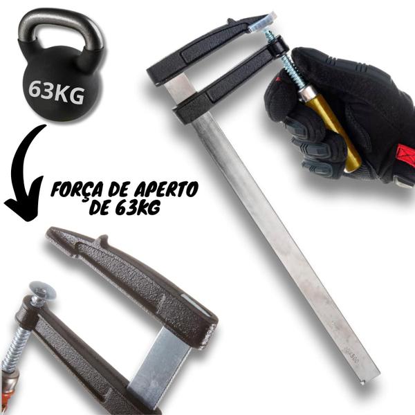 Imagem de Kit 10 Grampo Sargento Tipo F 30cm 63kg Ajuste Aperto Rápido