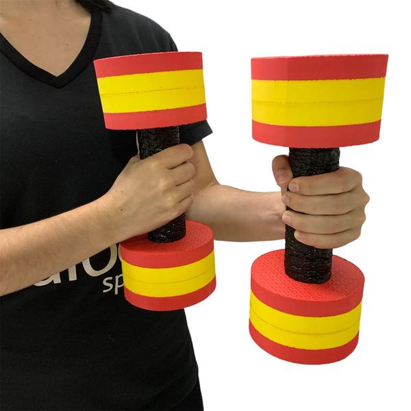 Kit 10 Halteres de Hidroginástica Redondo em EVA DF4015-VM 1-2Kg Vermelho/Amarelo Dafoca Sports Imagem de Kit 10 Halteres de Hidroginástica Redondo em EVA DF4015-VM 1-2Kg Vermelho/Amarelo Dafoca Sports