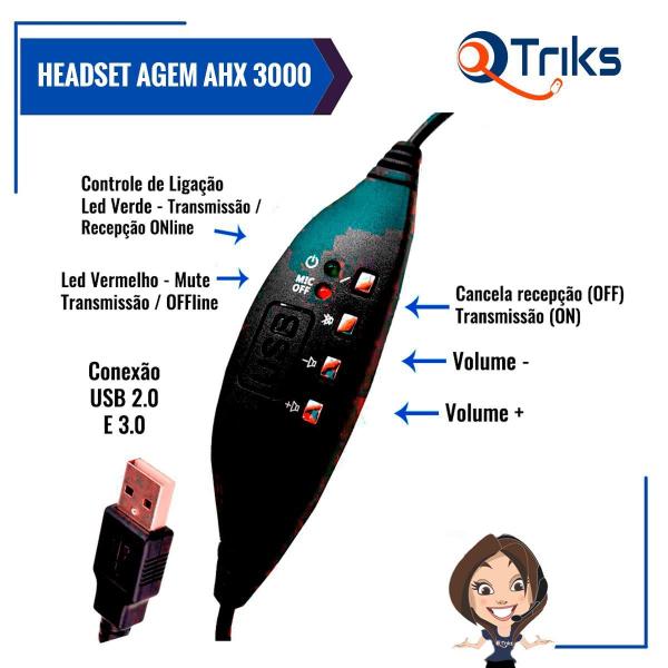 Imagem de Kit 10 Headsets Usb Voip C/Cancelador De Ruído Agem Ahx-3000